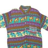 Mens Yellow & Turquoise Elephant Pattern Cotton Blend Shirt M Casual Summer
