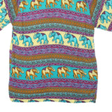 Mens Yellow & Turquoise Elephant Pattern Cotton Blend Shirt M Casual Summer