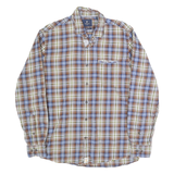 PIERRE CARDIN Mens Brown Blue & White Checked Shirt M Classic Cotton Long Sleeve