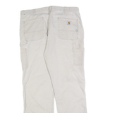 CARHARTT Mens Beige Relaxed Straight Trousers W36 L34 Cotton Blend Zip Closure