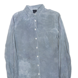 Mens Blue Polyester Blend Shirt S Long Sleeve Button Closure Plain Casual
