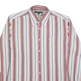 TOMMY HILFIGER Mens Red & Blue Striped Shirt L Classic Button-Down Cotton