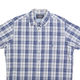 NAUTICA Mens Blue & White Checked Cotton Blend Shirt L Casual Short Sleeve