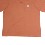 CARHARTT Mens Rust Henley T-Shirt 2XL Short Sleeve Cotton Pocket Casual Workwear