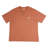 CARHARTT Mens Rust Henley T-Shirt 2XL Short Sleeve Cotton Pocket Casual Workwear