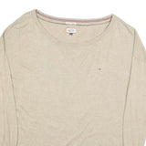 TOMMY HILFIGER Womens Beige Plain Cotton Blend Jumper Crew Neck Basic Knit 2XL