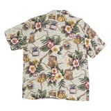 Womens Cream Floral Map Print Rayon Shirt Short Sleeve Collared M Summer