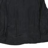 Womens Black Basic Long Sleeve Button Neck Plain Top L Elegant Officewear