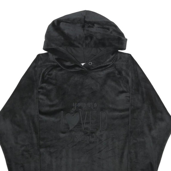 PURE SECRET Womens Black Velvet Hoodie XS Soft Plush Pullover Casual Top