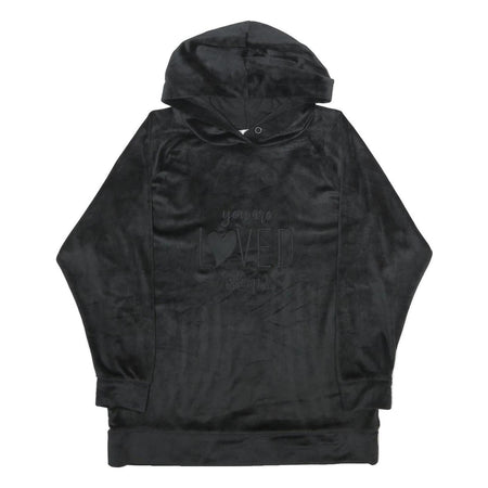 PURE SECRET Womens Black Velvet Hoodie XS Soft Plush Pullover Casual Top