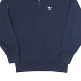 ADIDAS Womens Navy Blue Sweatshirt 1/4 Zip UK 8 Cotton Blend Casual Sportswear