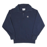 ADIDAS Womens Navy Blue Sweatshirt 1/4 Zip UK 8 Cotton Blend Casual Sportswear