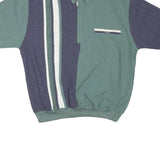 ALEXXIS Mens Green & Navy Striped Short Sleeve Polo Shirt L Cotton Blend Casual