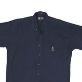 CHAPS Mens Navy Blue Casual Shirt L Cotton Blend Short Sleeve Button Down