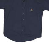 CHAPS Mens Navy Blue Casual Shirt L Cotton Blend Short Sleeve Button Down
