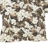 Womens Brown & Cream Floral Cotton Blend Shirt Short Sleeve Collared XL Casual