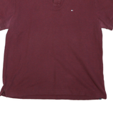 TOMMY HILFIGER Mens Maroon Short Sleeve Plain Polo Shirt L Cotton Blend Classic