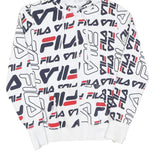 FILA Womens White & Navy Logo Print Zip Up Hoodie UK 10