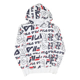 FILA Womens White & Navy Logo Print Zip Up Hoodie UK 10