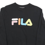 FILA Womens Black Cotton Blend Crew Neck S Logo Sweatshirt Pullover Casual