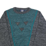 ATLANTIC TRADERS Mens Grey & Teal Patterned Acrylic Jumper Crew Neck Chunky Knit