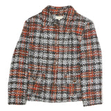 VERSAL Womens Black & Orange Check Button Jacket M Cotton Blend Classic Fit