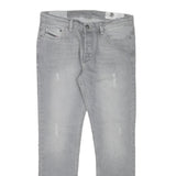 DIESEL Mens Slim Grey Denim Slim Jeans Cotton Blend W33 L29 Distressed Zip