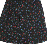 LIZSPORT Womens Black Floral Button Midi Cotton Blend Skirt S Elastic Waist