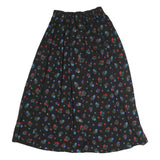 LIZSPORT Womens Black Floral Button Midi Cotton Blend Skirt S Elastic Waist