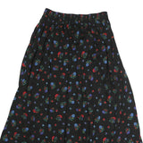 LIZSPORT Womens Black Floral Button Midi Cotton Blend Skirt S Elastic Waist