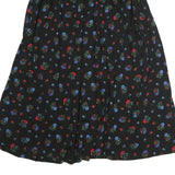 LIZSPORT Womens Black Floral Button Midi Cotton Blend Skirt S Elastic Waist