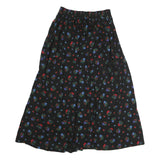 LIZSPORT Womens Black Floral Button Midi Cotton Blend Skirt S Elastic Waist