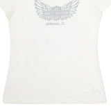 HARLEY DAVIDSON Womens White Graphic T-Shirt L Short Sleeve Scoop Neck Casual