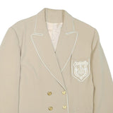 Womens Beige Cream Button Blazer Jacket L Polyester Blend Plain Gold Buttons