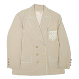 Womens Beige Cream Button Blazer Jacket L Polyester Blend Plain Gold Buttons