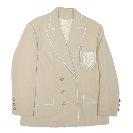 Womens Beige Cream Button Blazer Jacket L Polyester Blend Plain Gold Buttons