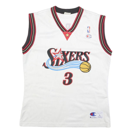 CHAMPION Mens White & Red Sixers Iverson Basketball Jersey L Sleeveless V-Neck