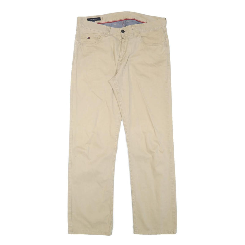 TOMMY HILFIGER Mens Cotton Blend Beige Regular Straight Trousers W34 L30 Casual