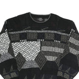 EXPRESSIONS Mens Black Grey Patterned Acrylic Jumper Crew Neck L Casual Comfort