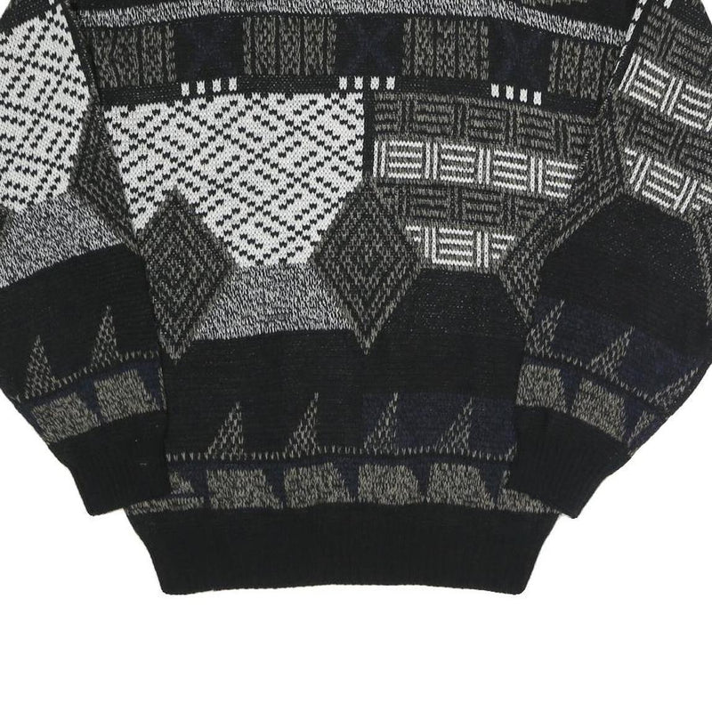 EXPRESSIONS Mens Black Grey Patterned Acrylic Jumper Crew Neck L Casual Comfort
