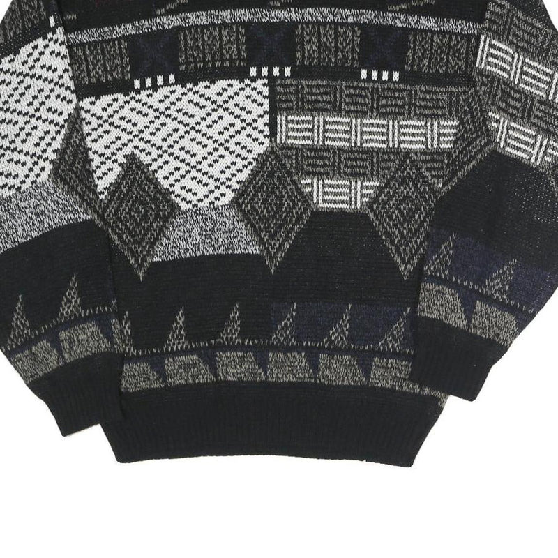 EXPRESSIONS Mens Black Grey Patterned Acrylic Jumper Crew Neck L Casual Comfort