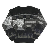 EXPRESSIONS Mens Black Grey Patterned Acrylic Jumper Crew Neck L Casual Comfort