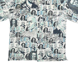 TOUGH GUY Mens White & Blue Pattern Shirt XL Unique Graphic Design
