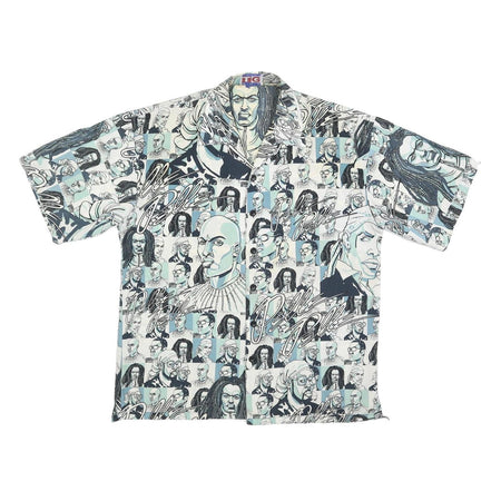 TOUGH GUY Mens White & Blue Pattern Shirt XL Unique Graphic Design