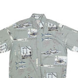 BIMINI BAY Mens Green Cotton Blend Fishing Print Shirt XL Casual Summer Wear