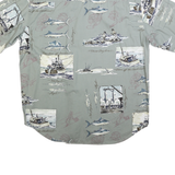 BIMINI BAY Mens Green Cotton Blend Fishing Print Shirt XL Casual Summer Wear