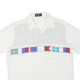 Alan Stuart Mens White & Blue Flag Pattern Cotton Blend Shirt L Summer Casual