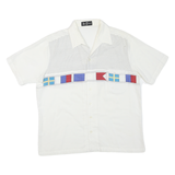 Alan Stuart Mens White & Blue Flag Pattern Cotton Blend Shirt L Summer Casual
