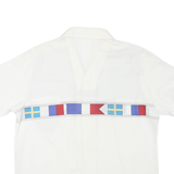 Alan Stuart Mens White & Blue Flag Pattern Cotton Blend Shirt L Summer Casual
