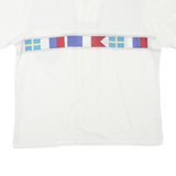 Alan Stuart Mens White & Blue Flag Pattern Cotton Blend Shirt L Summer Casual